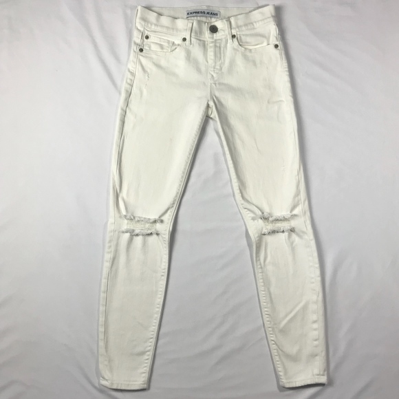 Express Denim - Express Jeans White Ripped Skinny Ankle Jeans